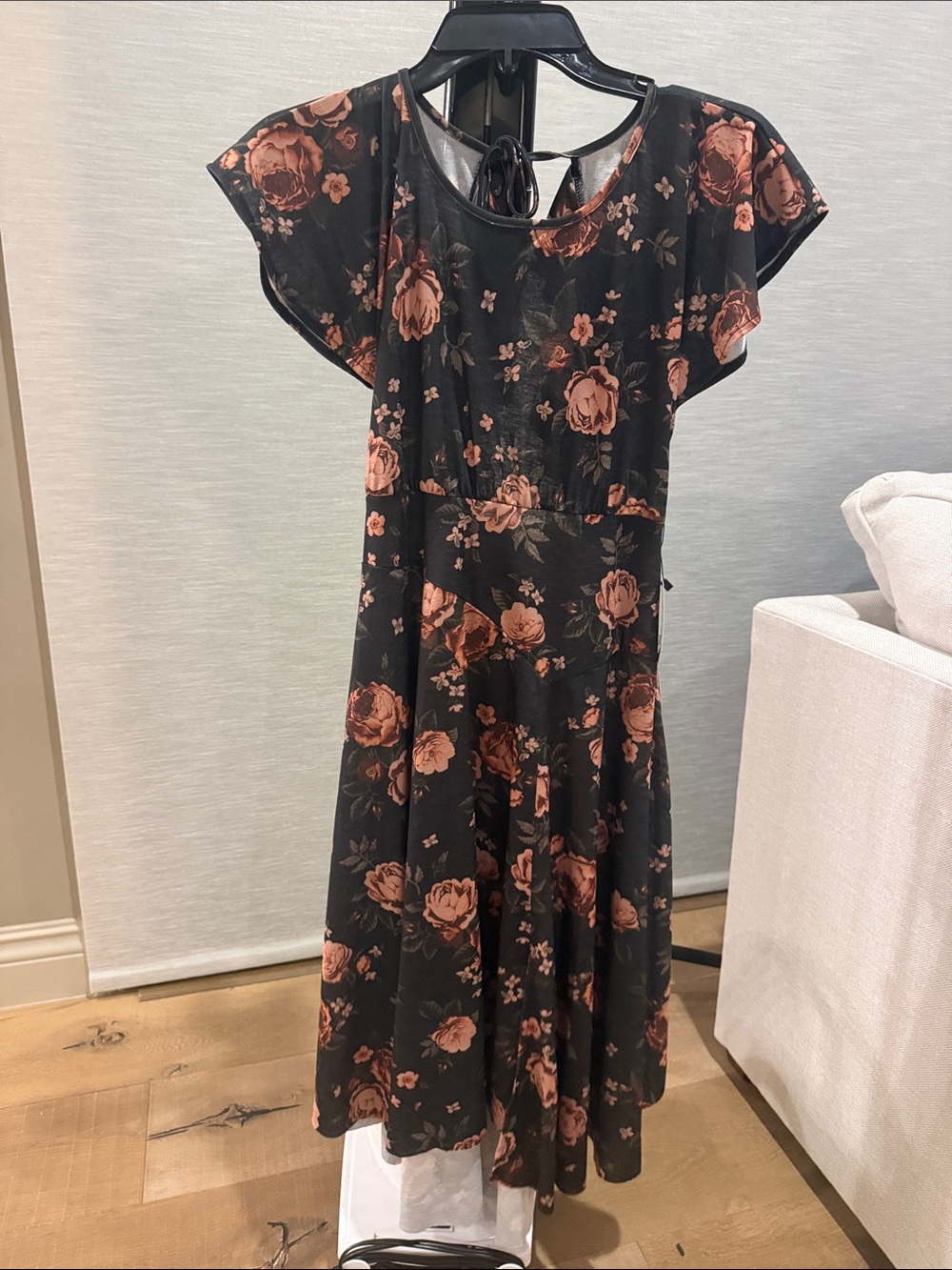 Joyfolie Black Dress with Rust Floral Print